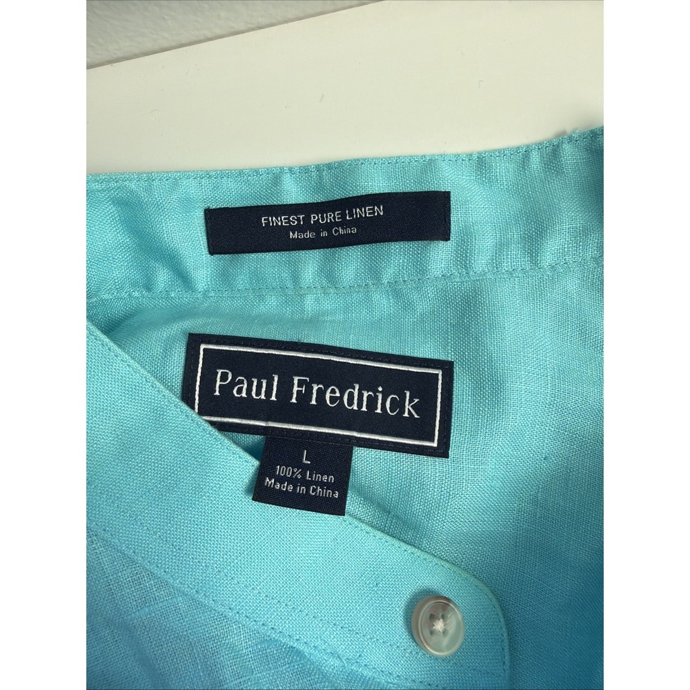 Paul Frederick Shirt Mens Large Blue Pure Linen Long Sleeve Dress Casual Preppy - Picture 3 of 5
